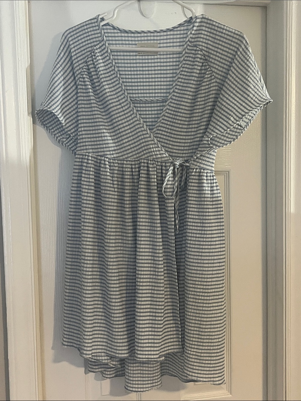Urban Outfitters Blue and White Striped High-Low Wrap Dress